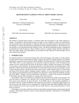 Reinforcement Learning with an Abrupt Model Change