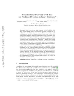 Consolidation of Ground Truth Sets for Weakness Detection in Smart
  Contracts