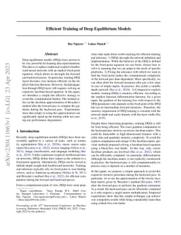 Efficient Training of Deep Equilibrium Models