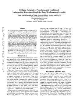Bridging Declarative, Procedural, and Conditional Metacognitive
  Knowledge Gap Using Deep Reinforcement Learning
