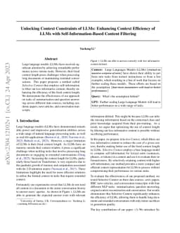 Unlocking Context Constraints of LLMs: Enhancing Context Efficiency of
  LLMs with Self-Information-Based Content Filtering