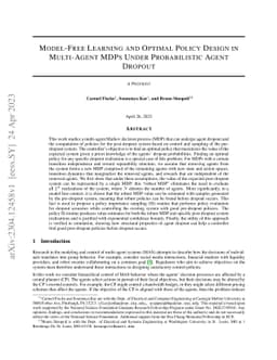 Model-Free Learning and Optimal Policy Design in Multi-Agent MDPs Under
  Probabilistic Agent Dropout