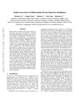 Model Conversion via Differentially Private Data-Free Distillation