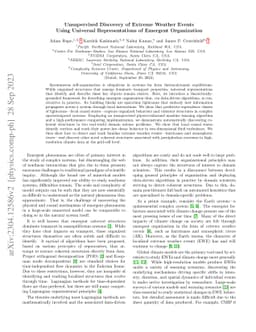 Unsupervised Discovery of Extreme Weather Events Using Universal
  Representations of Emergent Organization