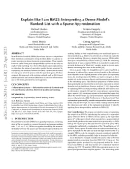 Explain like I am BM25: Interpreting a Dense Model's Ranked-List with a
  Sparse Approximation