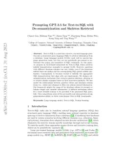 Prompting GPT-3.5 for Text-to-SQL with De-semanticization and Skeleton
  Retrieval