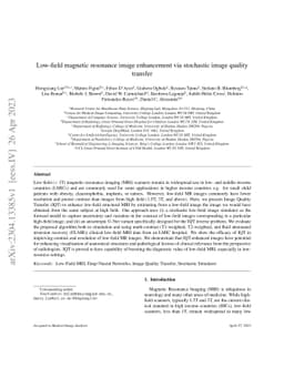Low-field magnetic resonance image enhancement via stochastic image
  quality transfer