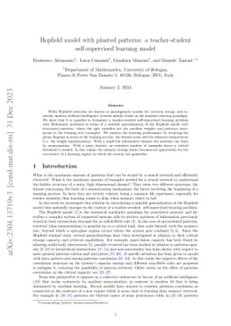 Hopfield model with planted patterns: a teacher-student self-supervised
  learning model