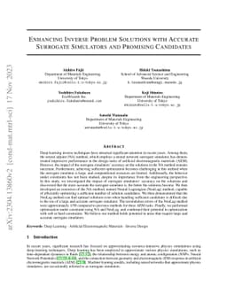 Enhancing Inverse Problem Solutions with Accurate Surrogate Simulators
  and Promising Candidates