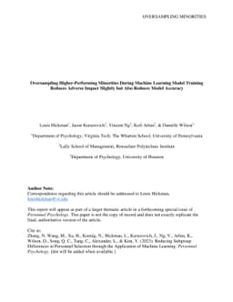 Oversampling Higher-Performing Minorities During Machine Learning Model
  Training Reduces Adverse Impact Slightly but Also Reduces Model Accuracy