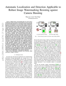 Automatic Localization and Detection Applicable to Robust Image
  Watermarking Resisting against Camera Shooting