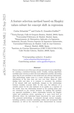 A feature selection method based on Shapley values robust to concept
  shift in regression