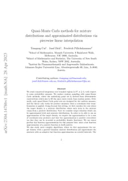 Quasi-Monte Carlo methods for mixture distributions and approximated
  distributions via piecewise linear interpolation