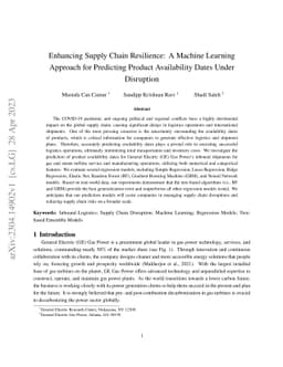 Enhancing Supply Chain Resilience: A Machine Learning Approach for
  Predicting Product Availability Dates Under Disruption