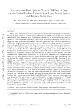 Semi-supervised Road Updating Network (SRUNet): A Deep Learning Method
  for Road Updating from Remote Sensing Imagery and Historical Vector Maps