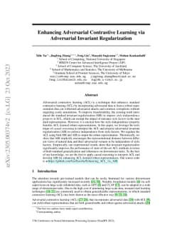 Enhancing Adversarial Contrastive Learning via Adversarial Invariant
  Regularization