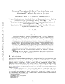 Reservoir Computing with Error Correction: Long-term Behaviors of
  Stochastic Dynamical Systems