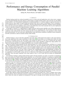 Performance and Energy Consumption of Parallel Machine Learning
  Algorithms