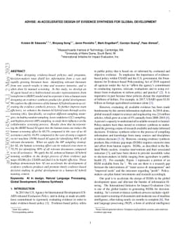 ADVISE: AI-accelerated Design of Evidence Synthesis for Global
  Development