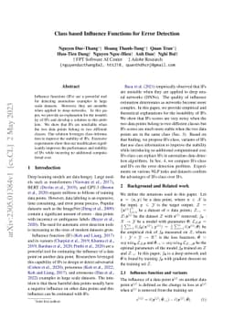 Class based Influence Functions for Error Detection