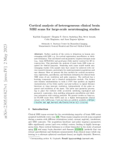 Cortical analysis of heterogeneous clinical brain MRI scans for
  large-scale neuroimaging studies