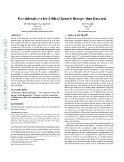 Considerations for Ethical Speech Recognition Datasets