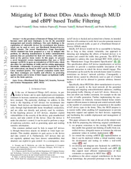 Mitigating IoT Botnet DDos Attacks through MUD and eBPF based Traffic
  Filtering