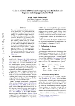 CLaC at SemEval-2023 Task 2: Comparing Span-Prediction and
  Sequence-Labeling approaches for NER