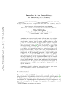 Learning Action Embeddings for Off-Policy Evaluation