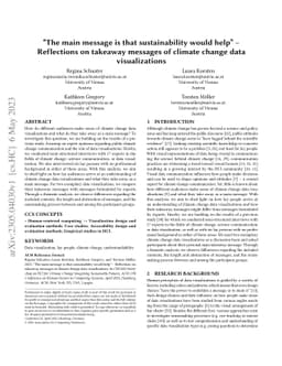"The main message is that sustainability would help" -- Reflections on
  takeaway messages of climate change data visualizations