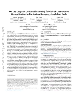 On the Usage of Continual Learning for Out-of-Distribution
  Generalization in Pre-trained Language Models of Code