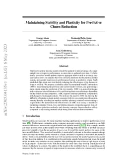 Maintaining Stability and Plasticity for Predictive Churn Reduction