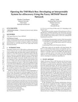 Opening the TAR Black Box: Developing an Interpretable System for
  eDiscovery Using the Fuzzy ARTMAP Neural Network