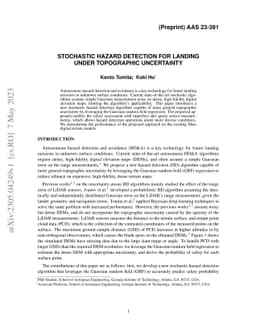 Stochastic Hazard Detection For Landing Under Topographic Uncertainty