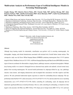 Multivariate Analysis on Performance Gaps of Artificial Intelligence
  Models in Screening Mammography