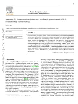 Improving 2D face recognition via fine-level facial depth generation and
  RGB-D complementary feature learning