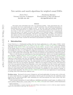 New metrics and search algorithms for weighted causal DAGs
