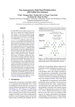 Non-Autoregressive Math Word Problem Solver with Unified Tree Structure