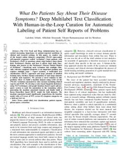 What Do Patients Say About Their Disease Symptoms? Deep Multilabel Text
  Classification With Human-in-the-Loop Curation for Automatic Labeling of
  Patient Self Reports of Problems