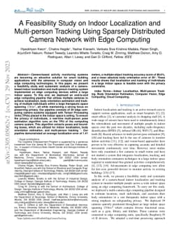 A Feasibility Study on Indoor Localization and Multi-person Tracking
  Using Sparsely Distributed Camera Network with Edge Computing