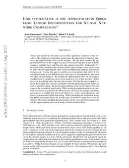 How Informative is the Approximation Error from Tensor Decomposition for
  Neural Network Compression?