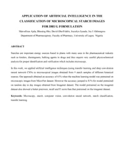 Application of Artificial Intelligence in the Classification of
  Microscopical Starch Images for Drug Formulation