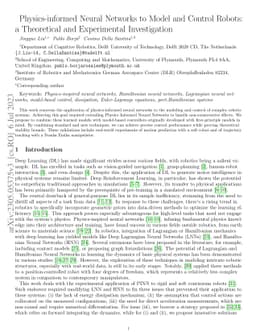 Physics-informed Neural Networks to Model and Control Robots: a
  Theoretical and Experimental Investigation