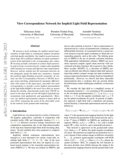 View Correspondence Network for Implicit Light Field Representation