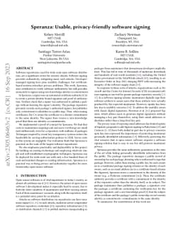 Speranza: Usable, privacy-friendly software signing