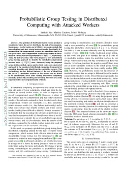 Probabilistic Group Testing in Distributed Computing with Attacked
  Workers