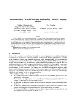 Autocorrelations Decay in Texts and Applicability Limits of Language
  Models