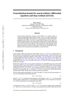 Generalization bounds for neural ordinary differential equations and
  deep residual networks