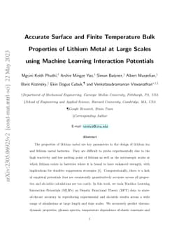 Accurate Surface and Finite Temperature Bulk Properties of Lithium Metal
  at Large Scales using Machine Learning Interaction Potentials