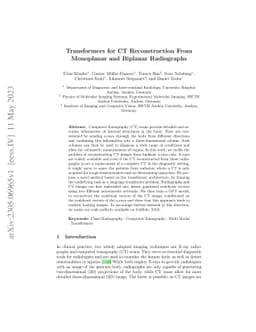 Transformers for CT Reconstruction From Monoplanar and Biplanar
  Radiographs
